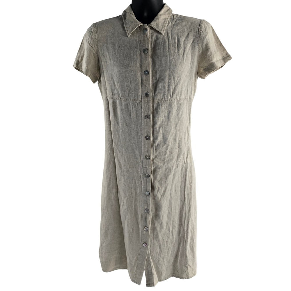 Talbots Petites‎ Linen Blend Button Down Dress - Short Sleeve Casual